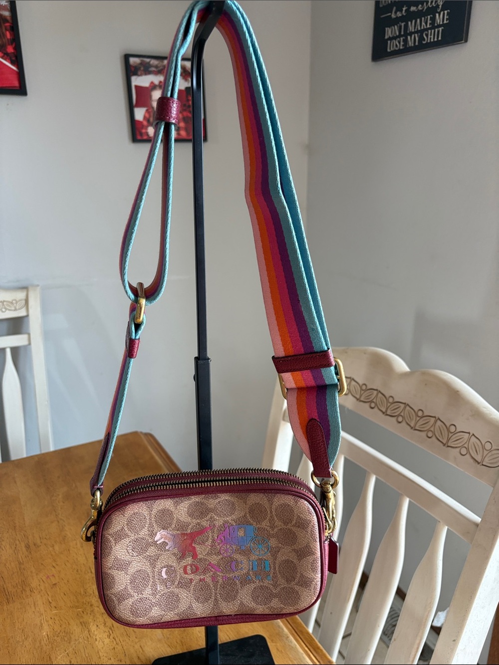 Coach Rainbow rexy Strap Crossbody with Pink Trim